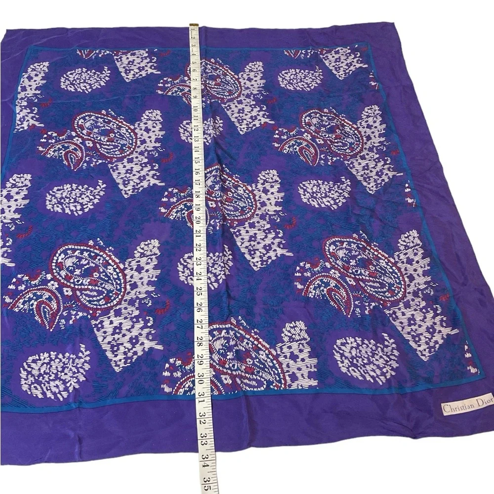 Vintage Christian Dior Silk Scarf Paisley Design Blue & Purple 34x34